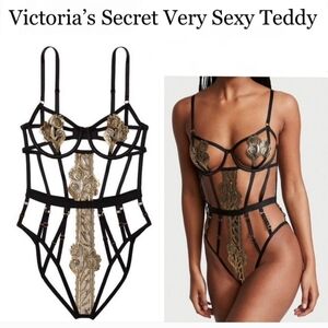 NWT VS Baroque Embroidered Strappy Cutout Teddy